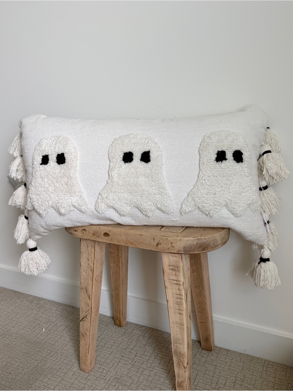 White Ghost Tassel Decorative Pillow - Holiday Home Accent